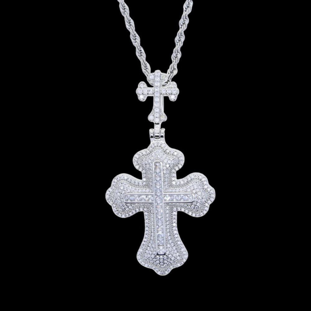 NEW! Hip Hop Double Cross Iced Out Pendant